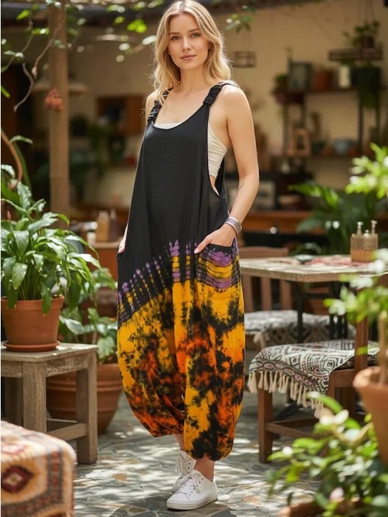 lotus tribe Pants - Lotus Hippie Tribe Harem Tropical 🌴 Sunset Jumpsuit |  One Size